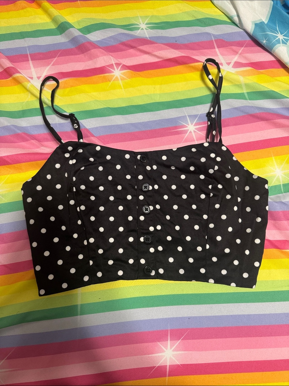 White and Black Pokka Dot Cropped Tank Top